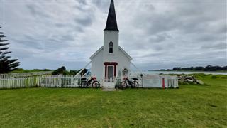 Photo of Kōpiko Aotearoa 2023: rider Glen & Ingrid, Iconic Anglican Church